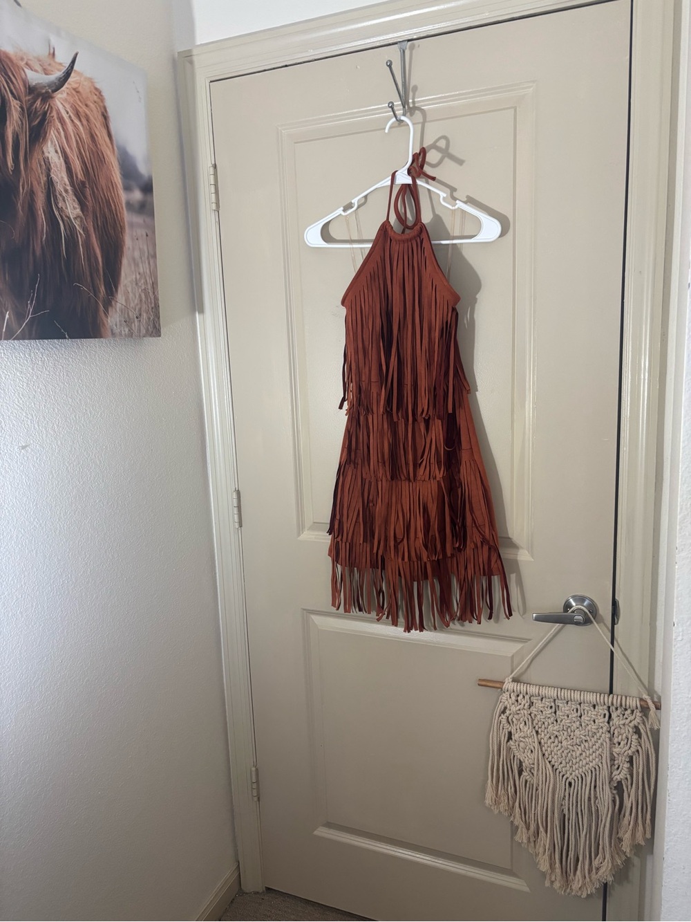 Rust Fringe Halter Mini Dress